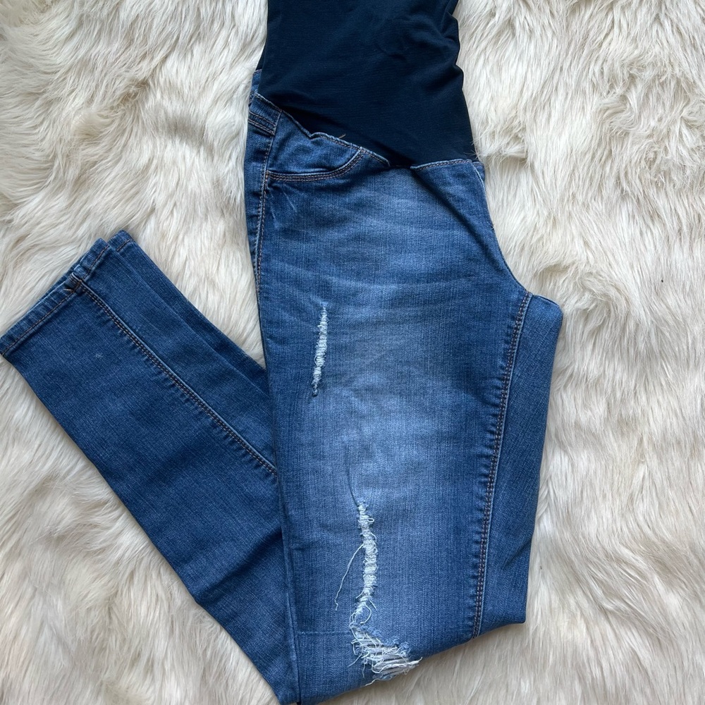 1822 Denim Destructed Maternity Skinny Jeans, Size Medium